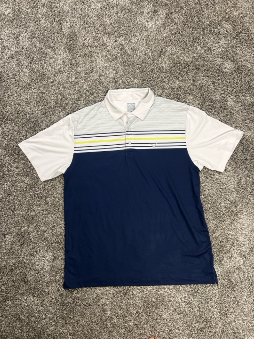 Callaway Men's‎ XL Striped Polo Shirt White Navy Yellow Golf Active Wear Casual